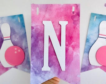 Girl Bowling Birthday, Pink bowling Party Decor, custom banner