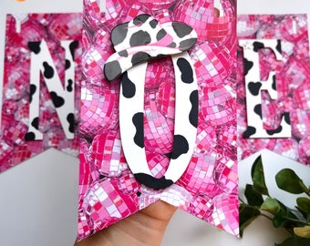 Disco Cowgirl Birthday decor, pink rodeo party, cowgirl banner
