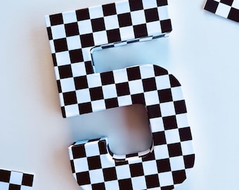 Racing Party Decor, Checkered birthday centerpiece, Black and White 3D number photo prop, race car birthday