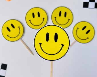 Smiley Face birthday, One Happy Dude Party, cupcake topper