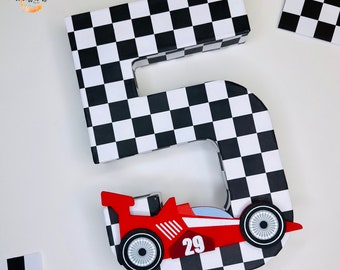 Race Car Party decor, Checkered 3D number Centerpiece, racing birthday