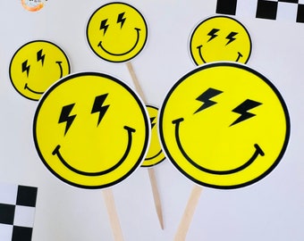 Happy Face party, happy dude birthday Decor, cupcake topper