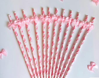 Pink Bow birthday, Coquette Party Decor, girl straws