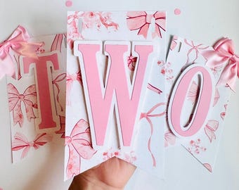 Pink Bow Birthday, Coquette Party Decor, pink girl custom banner