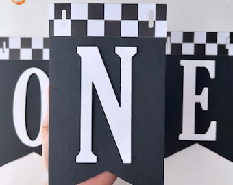 Checkered Race Car Party, racing birthday, black and white checkered banner