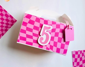 Pink Racing Party Decoration, checkered birthday, girl race favor box
