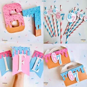 67 birthday decor, I as 6 now I am 7 party, six seven trend 3D numbers centerpiece, ice cream theme, drip afbeelding 5