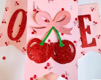 Cherry Birthday, she is the cherry on top Party Decorations, pink banner