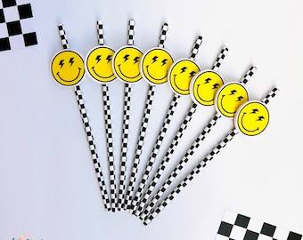 Smiley Face Party, Happy Dude Birthday Decor, straws