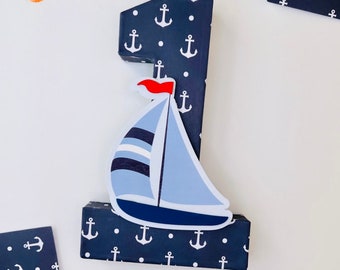Nautical Number Decor: Anchor & Sailboat, First Birthday