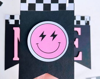 Pink Smiley Face Birthday, Happy Babe Party Decor, preppy banner