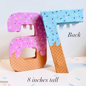 67 birthday decor, I as 6 now I am 7 party, six seven trend 3D numbers centerpiece, ice cream theme, drip afbeelding 4