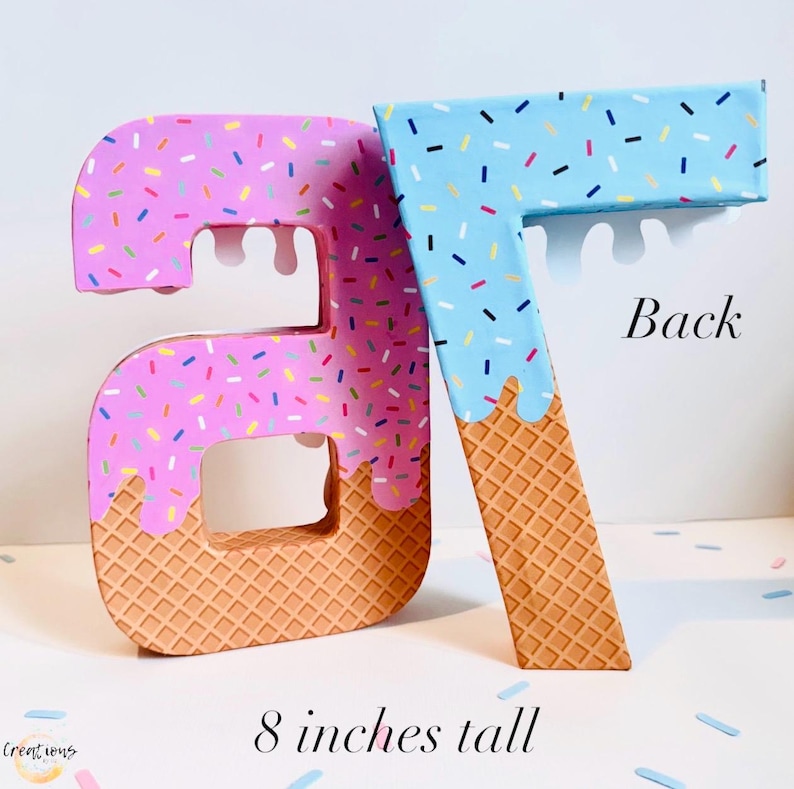 67 birthday decor, I as 6 now I am 7 party, six seven trend 3D numbers centerpiece, ice cream theme, drip afbeelding 4