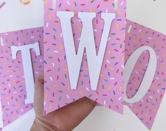 Two Sweet Birthday, Sprinkles Party Decor, pink banner