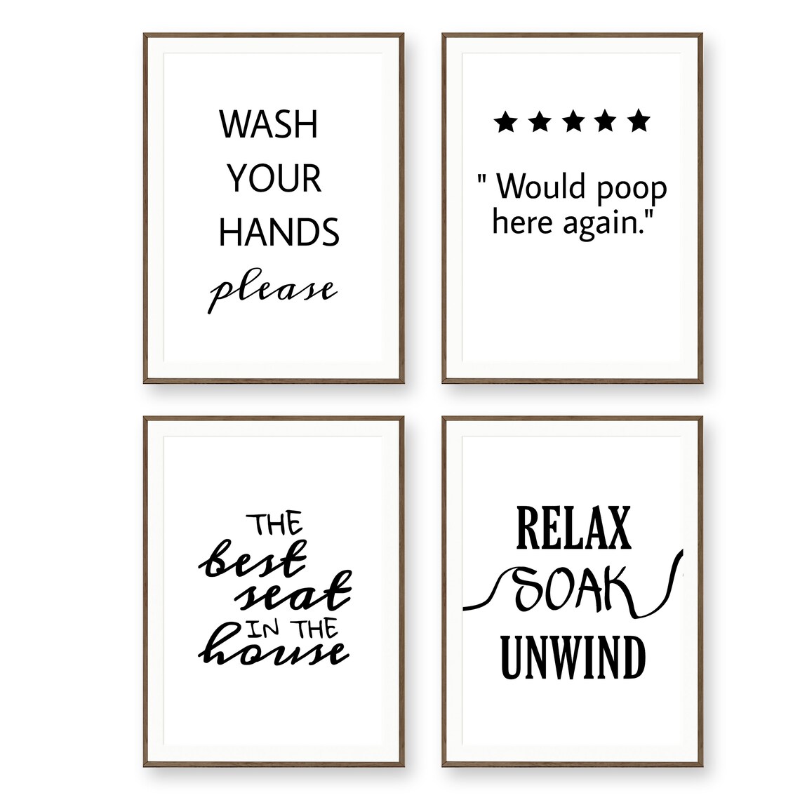 Set of 4 Printable Bathroom Quotes Funny Typography Prints Etsy