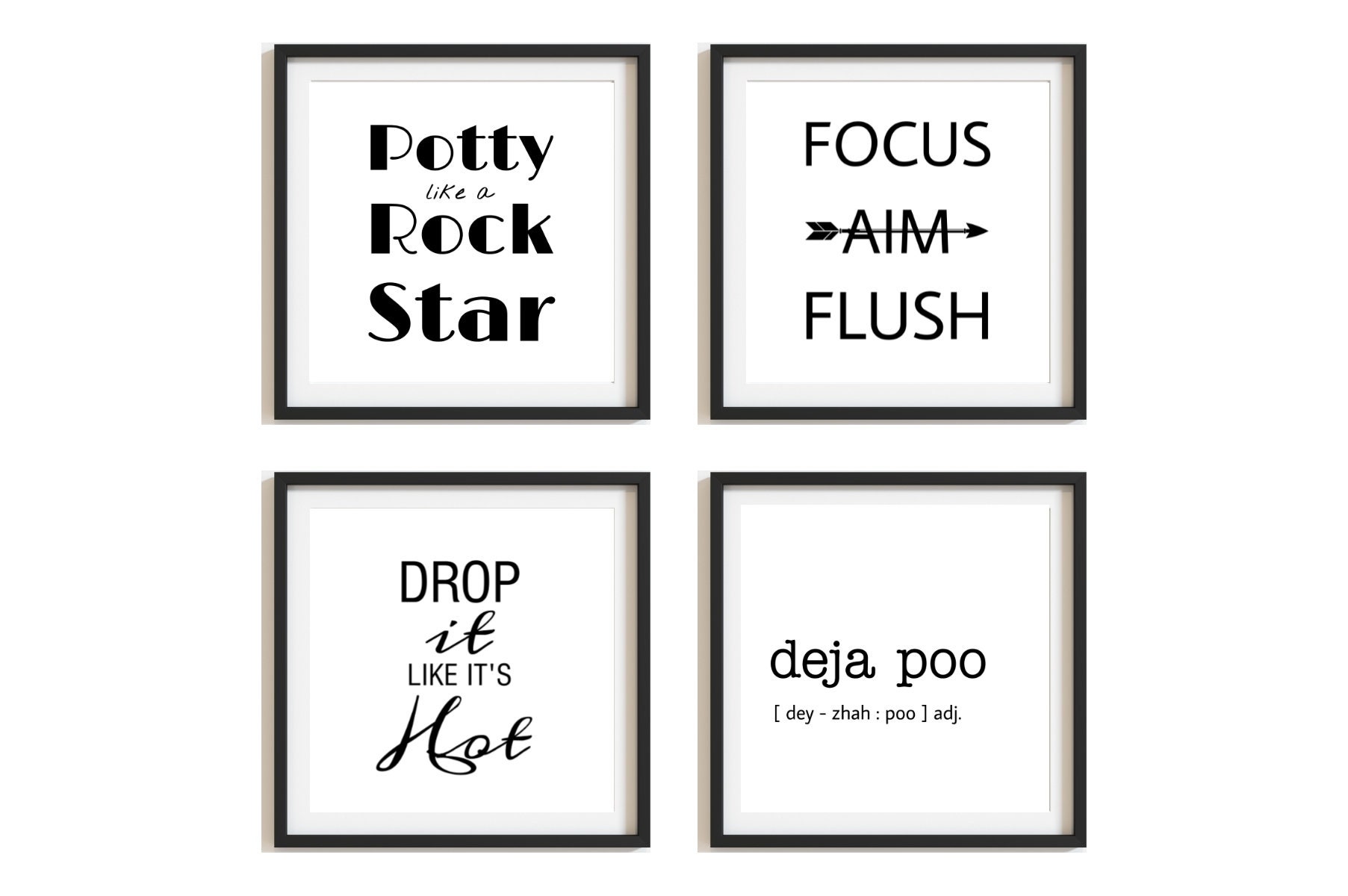 Set of 4 Printable Bathroom Quotes Funny Typography Prints Etsy
