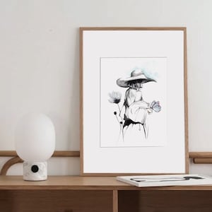 Illustration mode d'une femme au dos nu et chapeau à l'encre de chine image 1