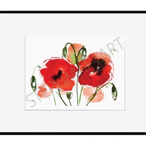 Illustration botanique de coquelicots, aquarelle estivale, fleurs d'été, dessin de fleurs sauvages, champ de coquelicots, peinture abstraite image 3