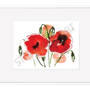 Illustration botanique de coquelicots, aquarelle estivale, fleurs d'été, dessin de fleurs sauvages, champ de coquelicots, peinture abstraite image 4