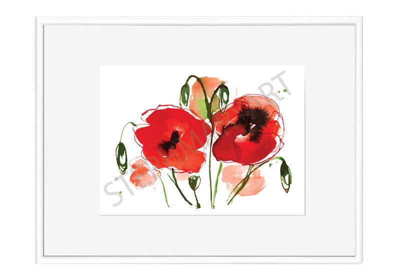 Illustration botanique de coquelicots, aquarelle estivale, fleurs d'été, dessin de fleurs sauvages, champ de coquelicots, peinture abstraite image 4