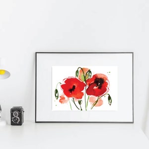 Illustration botanique de coquelicots, aquarelle estivale, fleurs d'été, dessin de fleurs sauvages, champ de coquelicots, peinture abstraite image 2