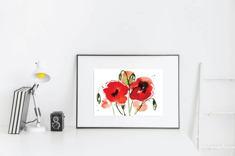 Illustration botanique de coquelicots, aquarelle estivale, fleurs d'été, dessin de fleurs sauvages, champ de coquelicots, peinture abstraite image 2