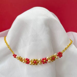 Cute Beaded Daisy Chain Necklance Choker Gold Handmade Fashion Jewellery No-Pierce Earring Options