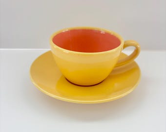 Lindt-Stymeist Bright Happy Yellow and Salmon Tea Cup and Saucer