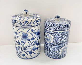 Blue Floral Ceramic Chinoiserie Pattern Kitchen Canisters