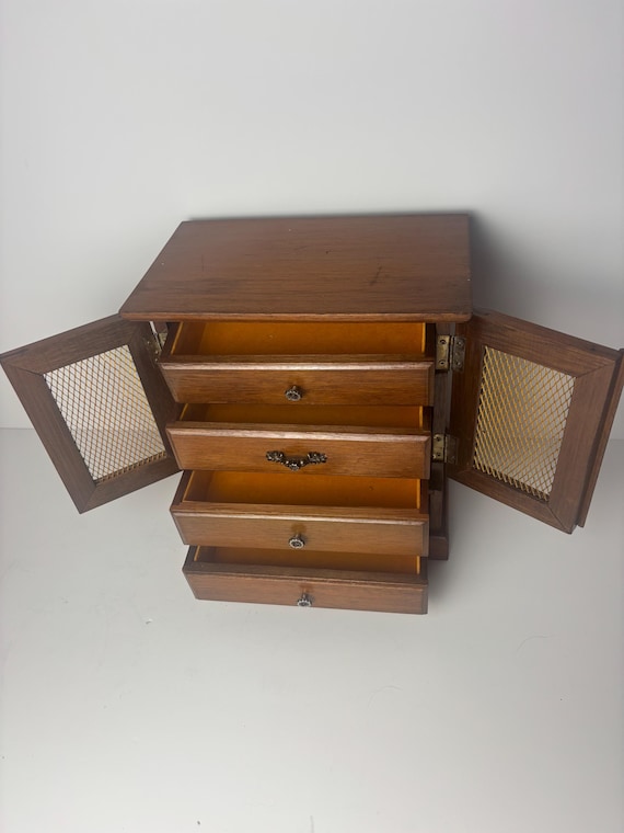 Vintage Wooden Jewelry Music Box Armoire