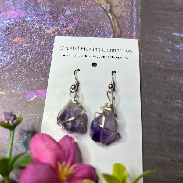 Raw Amethyst Earrings, Amethyst Point Earrings, Natural Amethyst , Earring gift, Gifts for her, Amethyst Earrings, Crystal Earrings,Amethyst