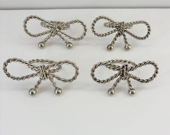 Vintage Silver Plated Rope Bow Tie Napkin Rings
