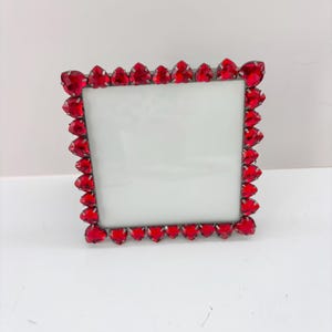 Vintage Ruby Red Heart Rhinestone Boutique Style  Square Picture Frame