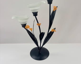 Art Nouveau Calla Lily Tealight Iron and Glass Candle Holder