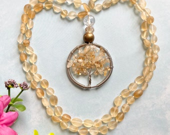 Genuine Citrine, Citrine Tree of Life, Citrine Mala Necklace,Citrine Necklace,Tree of Life Necklace, Abundance Necklace, Citrine Abundance,