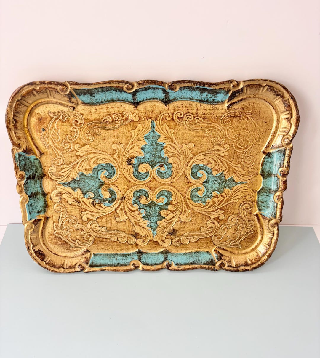 Vintage Italian Florentine Hand Painted Wooden Decorative Tray Mid ...