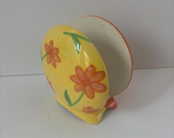 Vintage Avon Luau Flowers Shell Shape Ceramic Napkin Holder