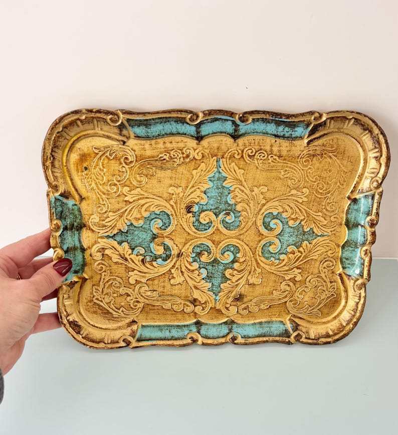 Vintage Italian Florentine Hand Painted Wooden Decorative Tray Mid ...