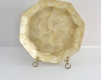 Vintage MCM Octagon Capiz Shell Decorative Dish