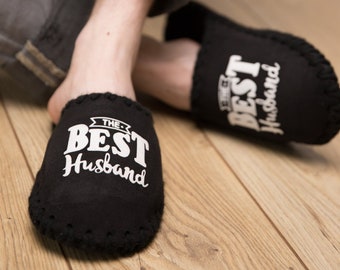The Best Husband Gift. Personalized Anniversary Gifts for Husband, Custom Black Closed Toe Indoor Slippers, Eco-Friendly Gift Ideas for Men