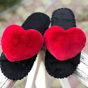 Red heart double sole slippers hot sale