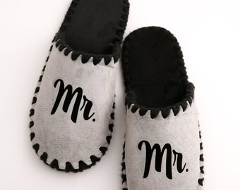 Personalized Grey Slippers, Custom Mr. Gift