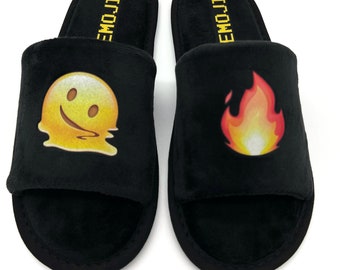 Unique personalized emoji house slippers. Birthday, Anniversary, Mother's, Father's Day Present. Grooms Bride Husband Wife Mr Mrs gift box