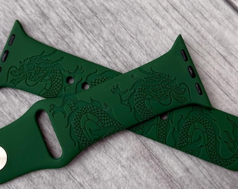 Engraved Dragon strap for Apple Watch: 51 Colours, Silicone Sport Strap