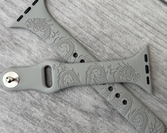 Engraved Dragon strap for Apple Watch: Slim Silicone band, 37 Colours