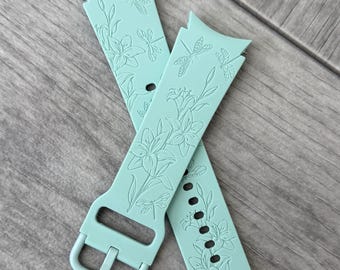 Engraved Dragonflies Lilies strap for Samsung Galaxy Watch 4/5/6/7/FE, 30 Colours