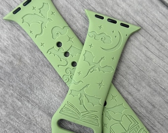 Engraved Dragon & Book strap for Apple Watch – Fantasy Watch Band