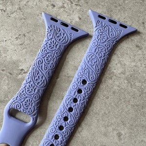 Engraved Floral Henna Design for Apple Watch - Slim Silicone Sports Band / Strap 38mm/40mm/41mm/42mm/44mm/45mm/49mm - 37 Colours