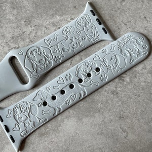 Engraved Sausage Dog Dachshund Design for Apple Watch Silicone Sports Band / Strap - 40mm/41mm/42mm/44mm/45mm/46mm/49mm - 51 Colours