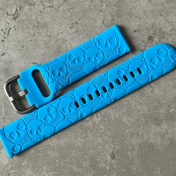 20mm Silicone Watch Band / Strap - Custom Engraved Skulls Design - Samsung Galaxy / Huawei / Garmin - 23 Colours